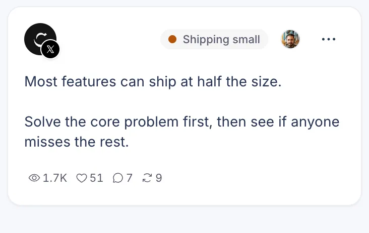 A published X post in Postopus with its views, likes, replies and reposts